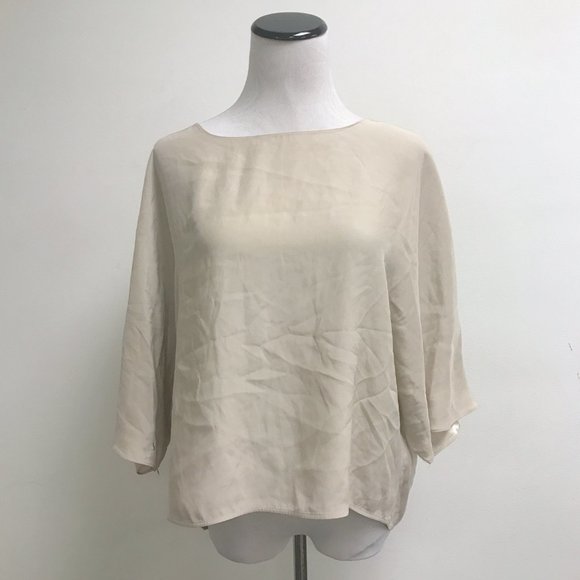 Vince cream silk sccop neck short sleeve cropped boxy tunic top M - Picture 1 of 6
